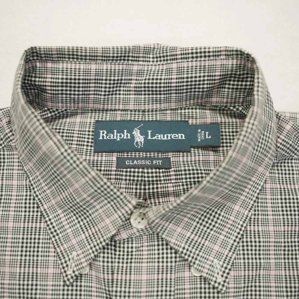 Ralph Lauren Shirt Mens Large Pink Black‎ Plaid Classic Fit Button Down Cotton